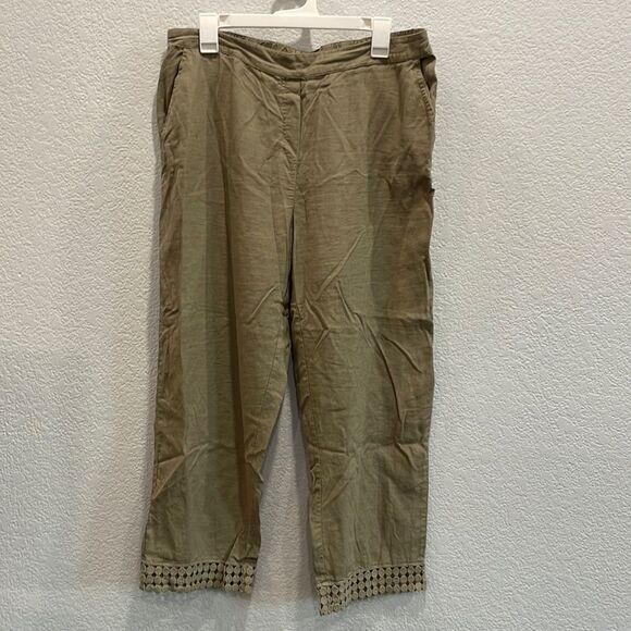 Dana Buchman Lightweight Linen Blend Crochet Hem Pull-On Crop Pants Size Large - Picture 2 of 7